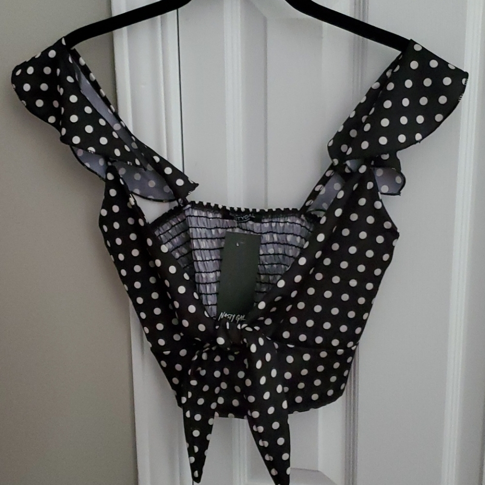 Nasty Gal polka dot tie-front top